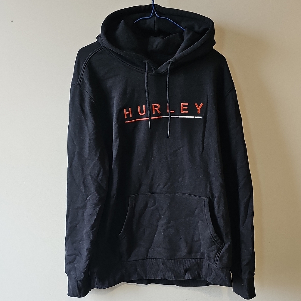Hurley Largr Black Pullover Hoodie with Red Accents